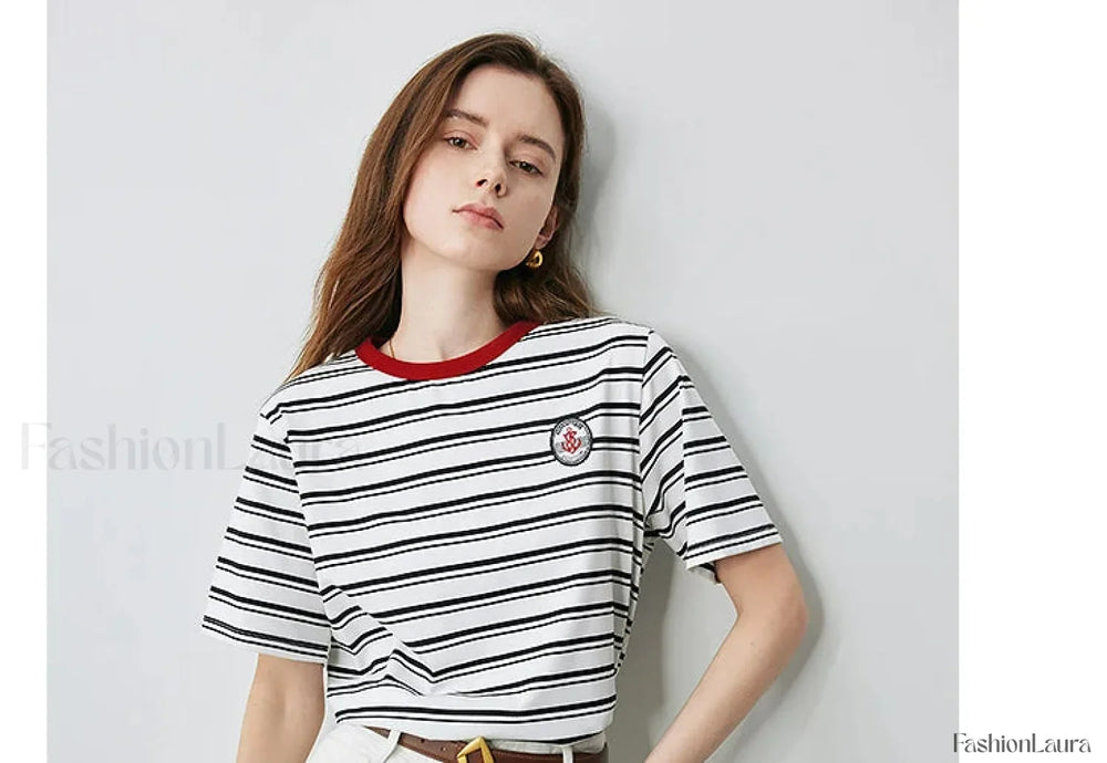 Academy Stripe Round Neck T Shirt White / S