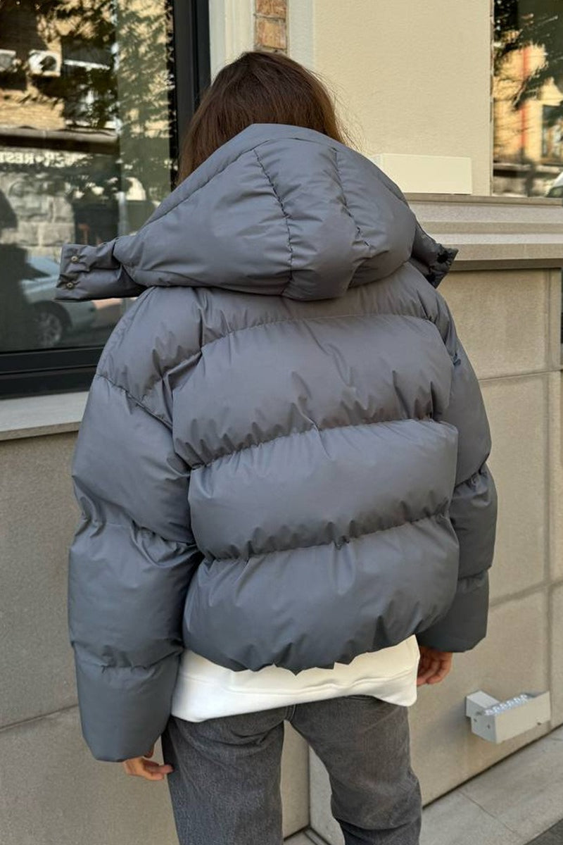 Relaxed Fit Cropped Hooded Puffer Jacket