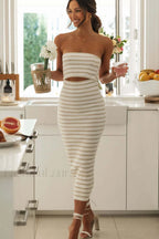 Adelaide Stripe Cutout Charming Rib Midi Tube Dress S / 3#