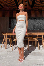 Adelaide Stripe Cutout Charming Rib Midi Tube Dress S / 8#