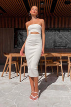 Adelaide Stripe Cutout Charming Rib Midi Tube Dress S / 8#