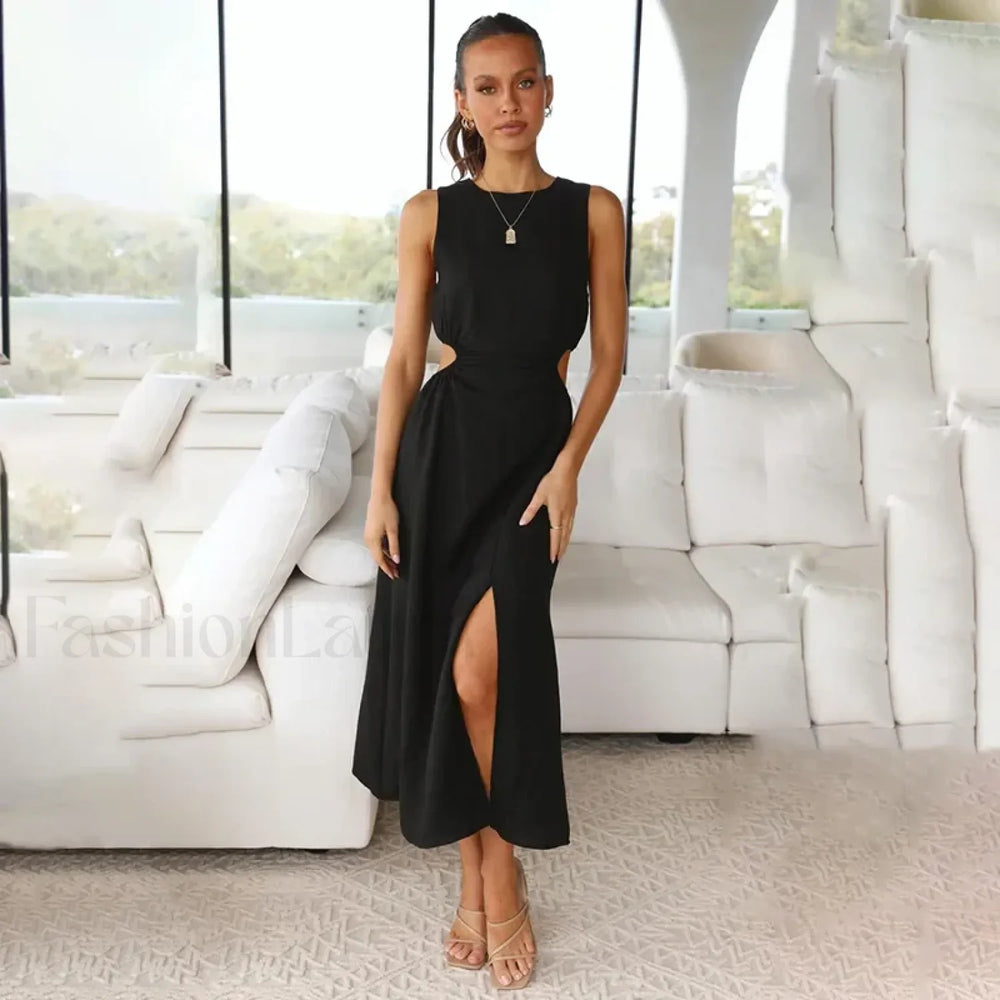 Adjustable Cutout Midi Dress Black Split / S