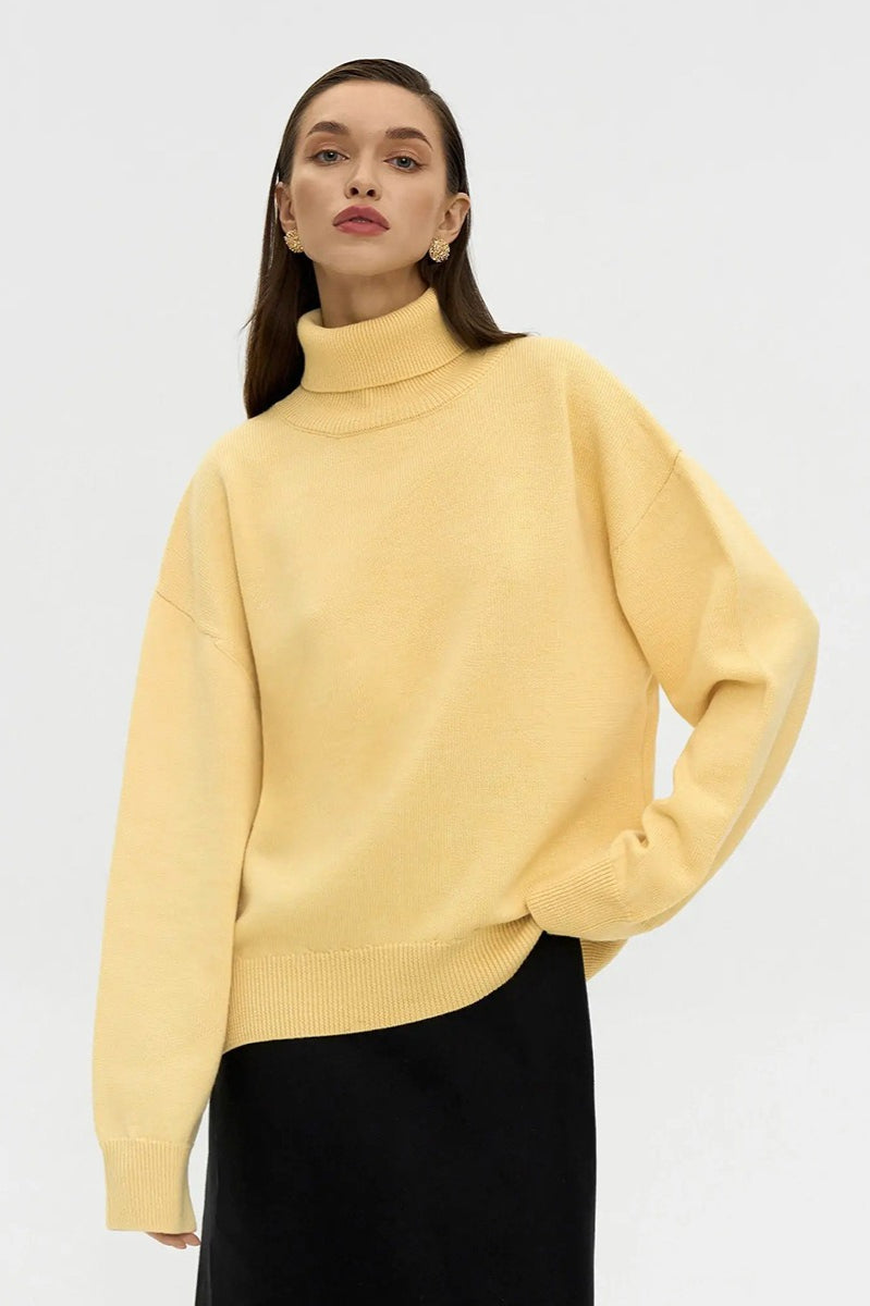 Turtleneck Loose Knit Pullover Sweater Beige / S