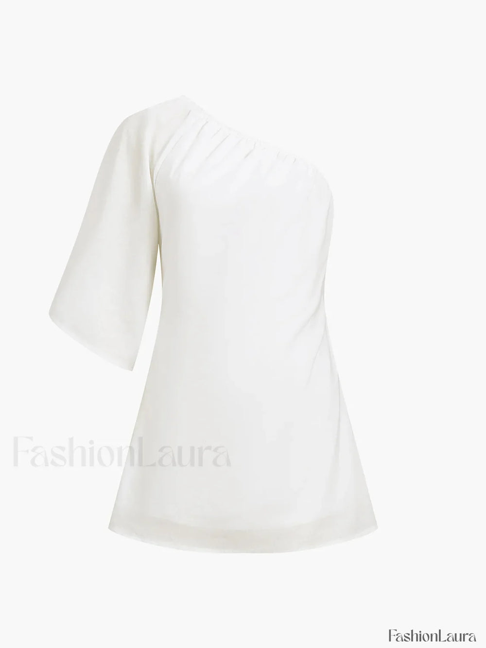 Aegean Cotton Linen One Sleeve Short Dress Dresses