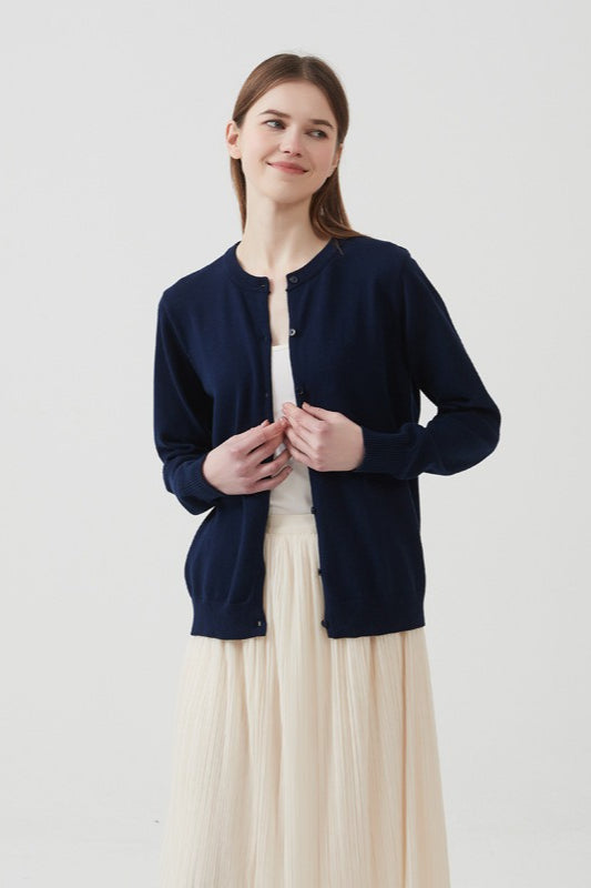 Cotton Round Neck Cardigan Navy blue / S