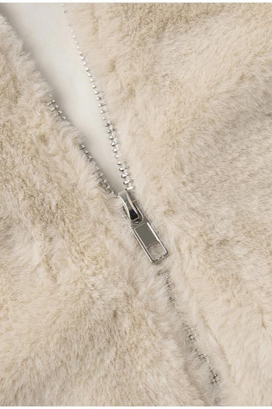 Stand Collar Faux Fur Cropped Jacket