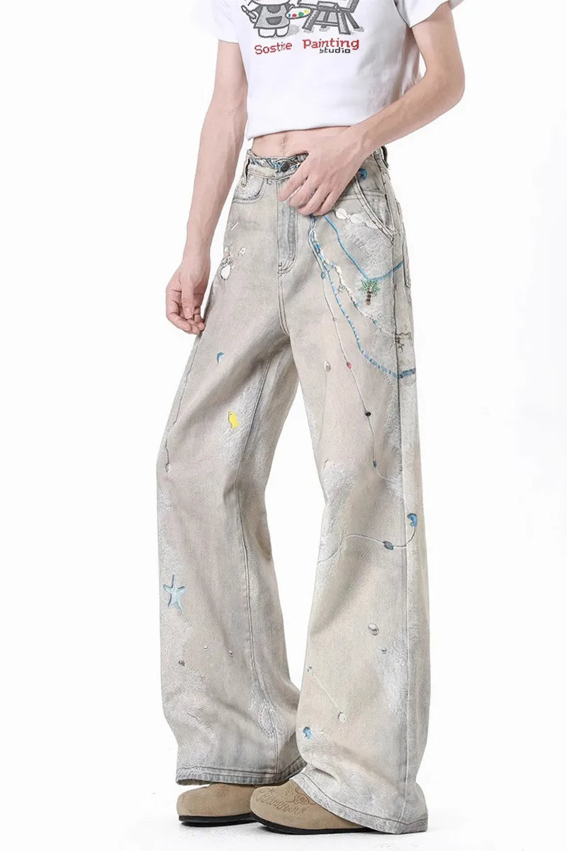 Tie Dye Wide Leg High Waist Jeans