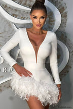 Aina Feather Stylish Bandage Dress XS / White