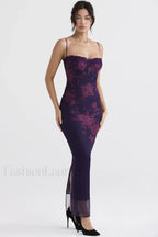 Aiza Purple Stylish Floral Dress