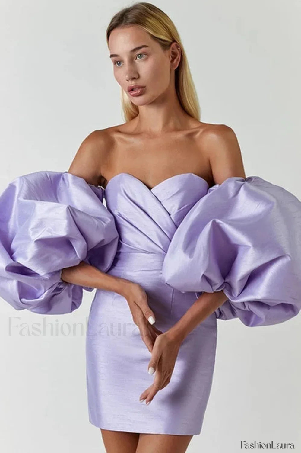 Alexandrine Puff Stylish Sleeve Mini Dress S / Lilac