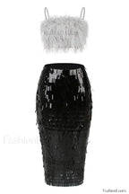 Aleyna Feather Top Charming + Sequin Skirt Set