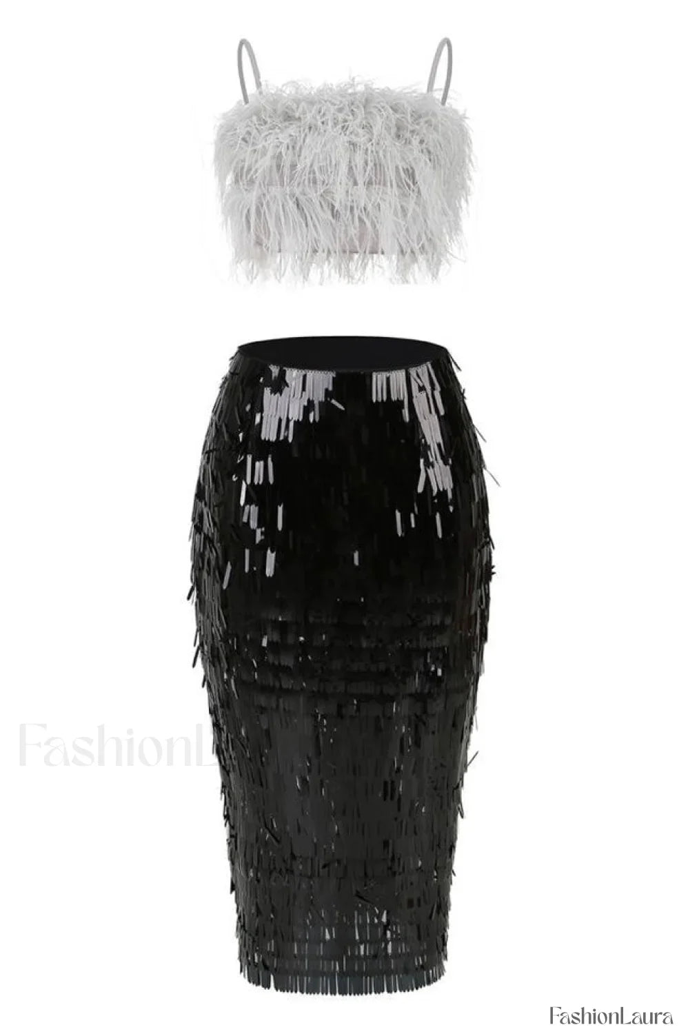 Aleyna Feather Top Charming + Sequin Skirt Set