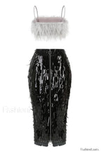 Aleyna Feather Top Charming + Sequin Skirt Set