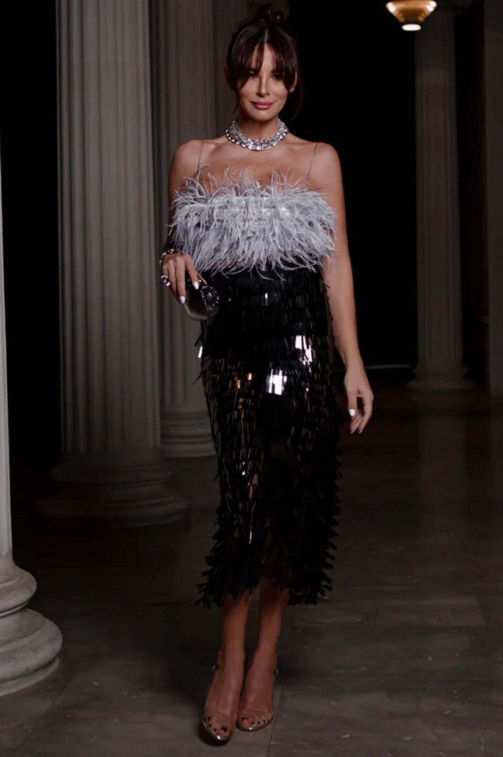 Aleyna Feather Top Charming + Sequin Skirt Set XS / Multi Color