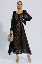 Aliana Floral Hollow Charming Long Sleeve Dress