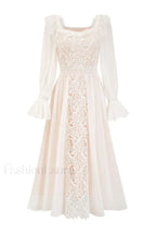 Aliana Floral Hollow Charming Long Sleeve Dress S / White