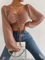 ALLUKASA Sexy Mesh Lantern Sleeve Crop Top