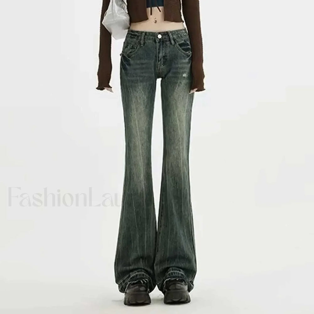 American Retro High Waist Cargo Streetwear Jeans Blue / S