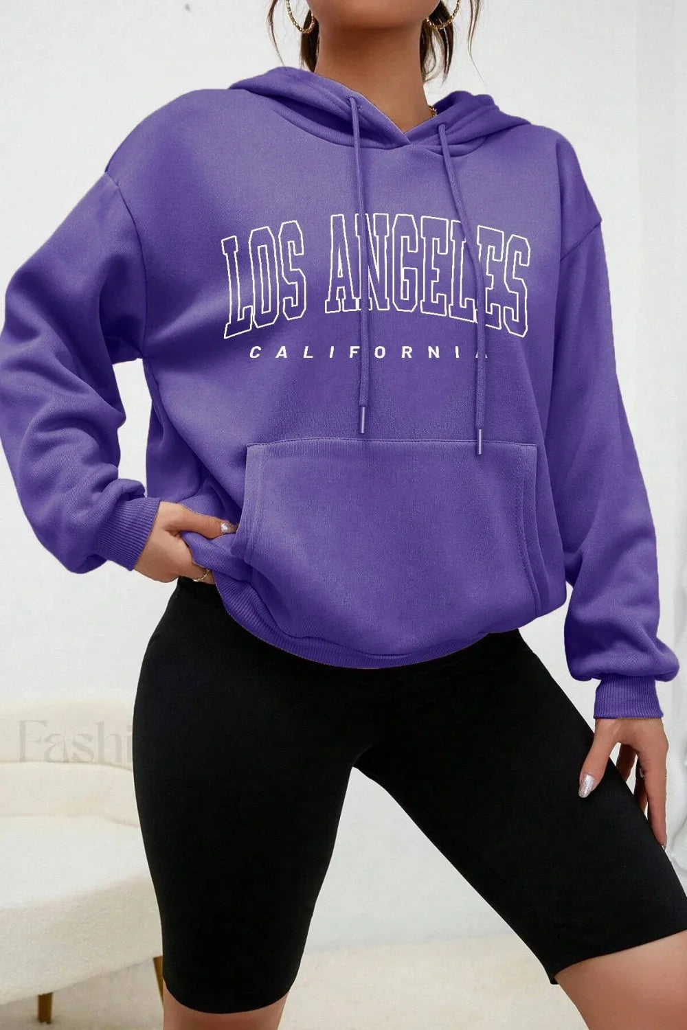 American Style Casual Fleece Hoodie Purple / M