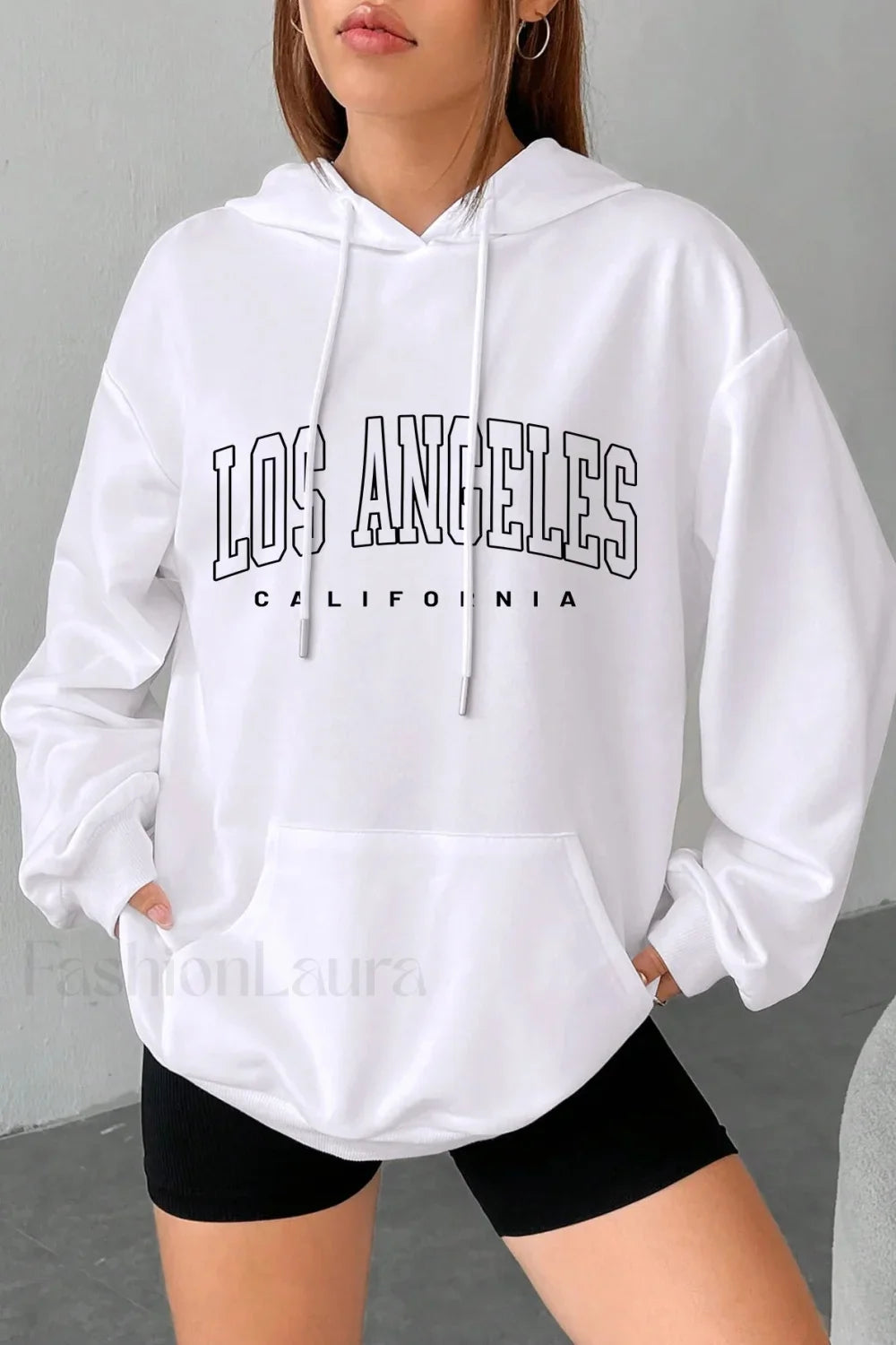 American Style Casual Fleece Hoodie White / M