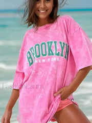 American Vintage Print Cotton T Shirt pink / S