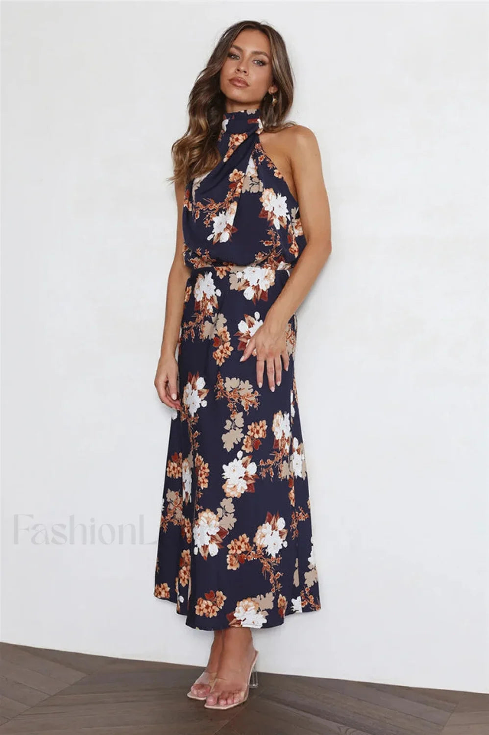 Anabelle Halter Stylish Neck Midi Dress