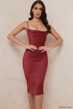 Anja Wine Satin Charming Corset Midi Dress