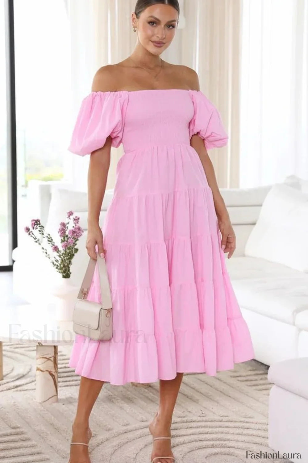 Anne Elegant Tiered Dress S / Blush