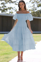Anne Elegant Tiered Dress S / Sky