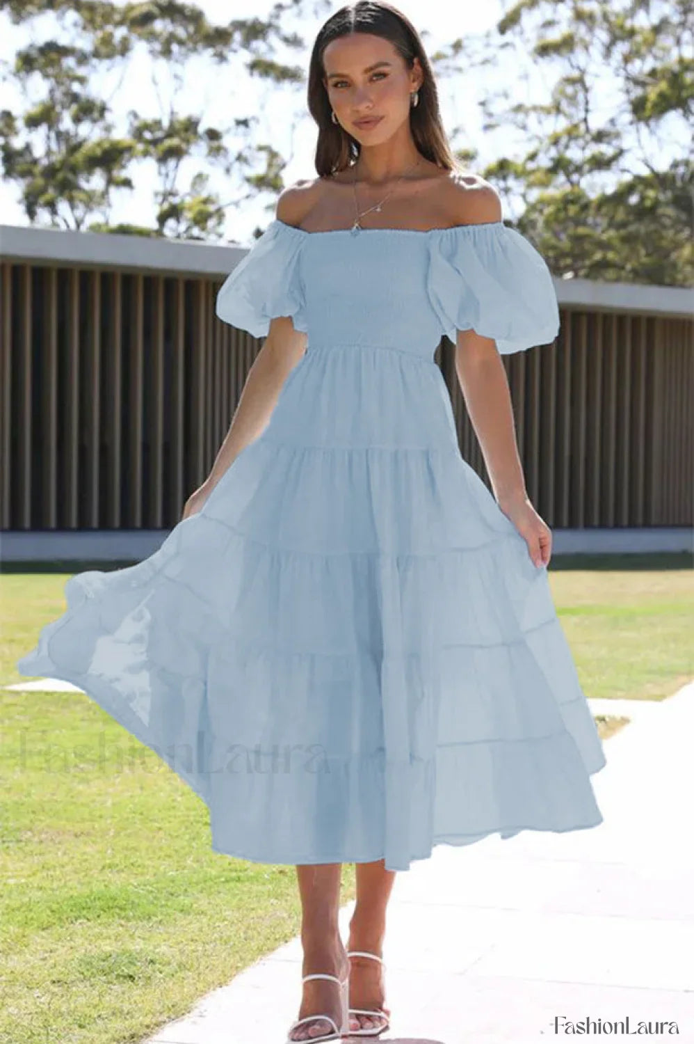 Anne Elegant Tiered Dress S / Sky