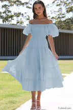 Anne Elegant Tiered Dress S / Sky