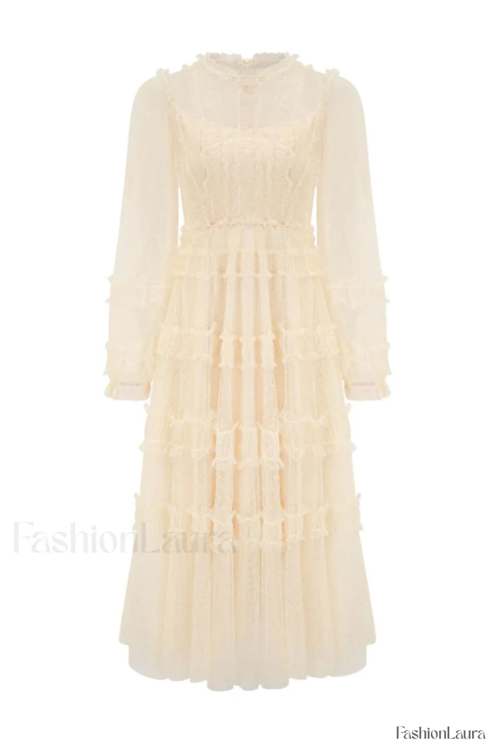 Araceli Long Stylish Sleeve Midi Dress S / Apricot