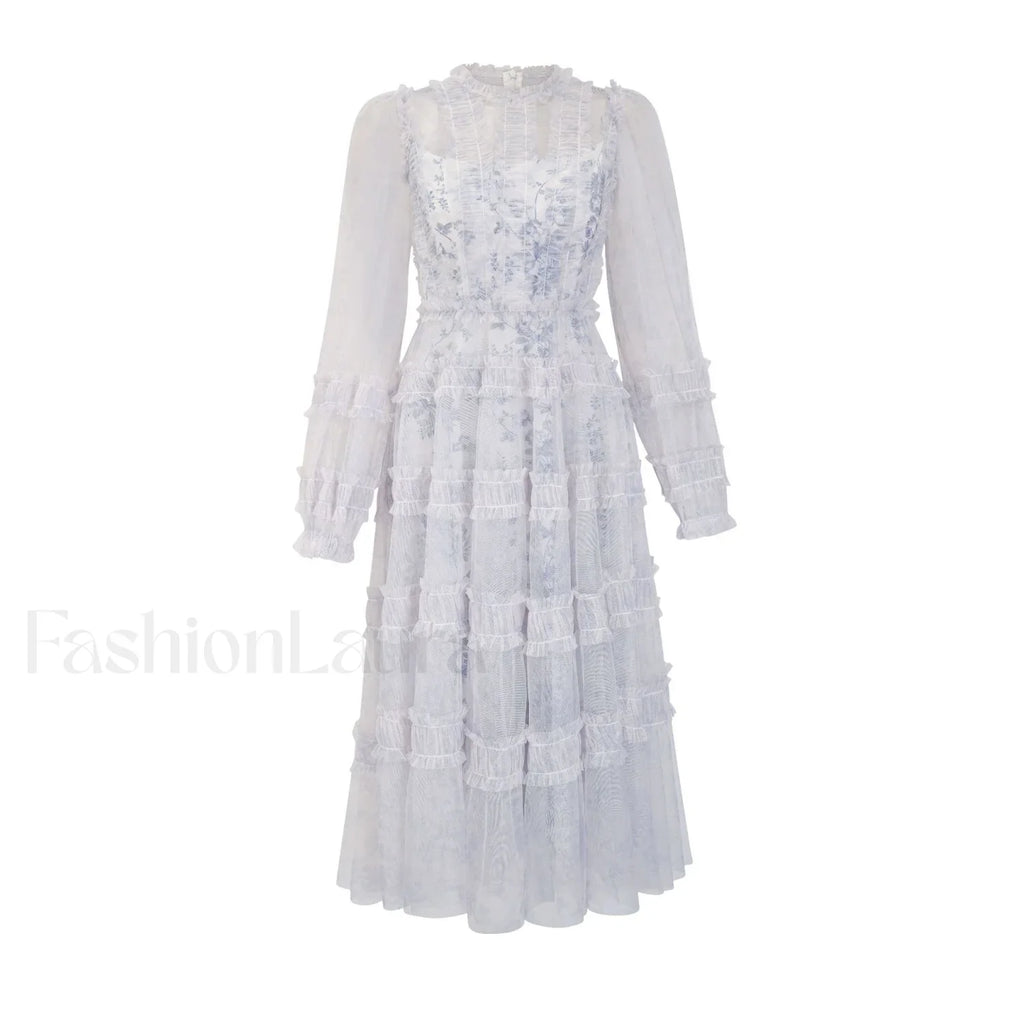 Araceli Long Stylish Sleeve Midi Dress S / Light Grey