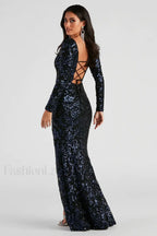 Arial Formal Stylish Sequin Lace Up Dress