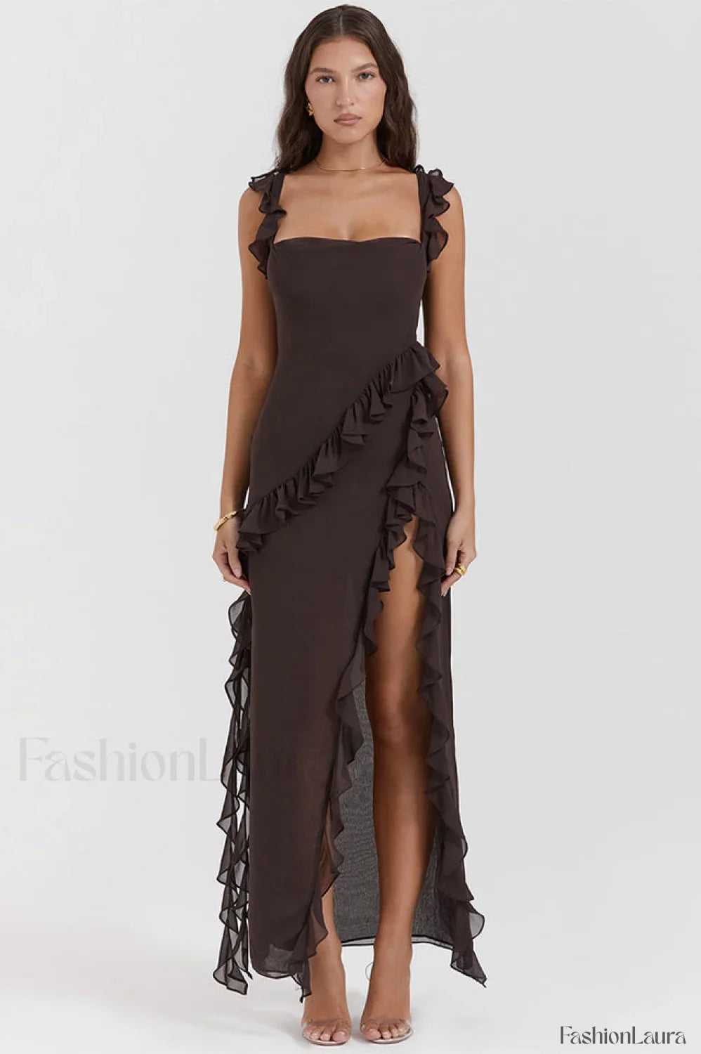 Ariel Cherry Stylish Pleated Maxi Dress XS / Chocolate