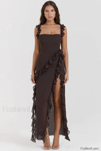 Ariel Cherry Stylish Pleated Maxi Dress XS / Chocolate