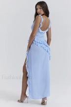 Ariela Soft Blue Charming Ruffle Maxi Dress