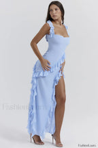 Ariela Soft Blue Charming Ruffle Maxi Dress