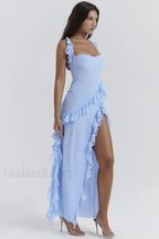 Ariela Soft Blue Charming Ruffle Maxi Dress