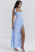 Ariela Soft Blue Charming Ruffle Maxi Dress