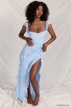 Ariela Soft Blue Charming Ruffle Maxi Dress