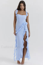 Ariela Soft Blue Charming Ruffle Maxi Dress XS / Soft Blue