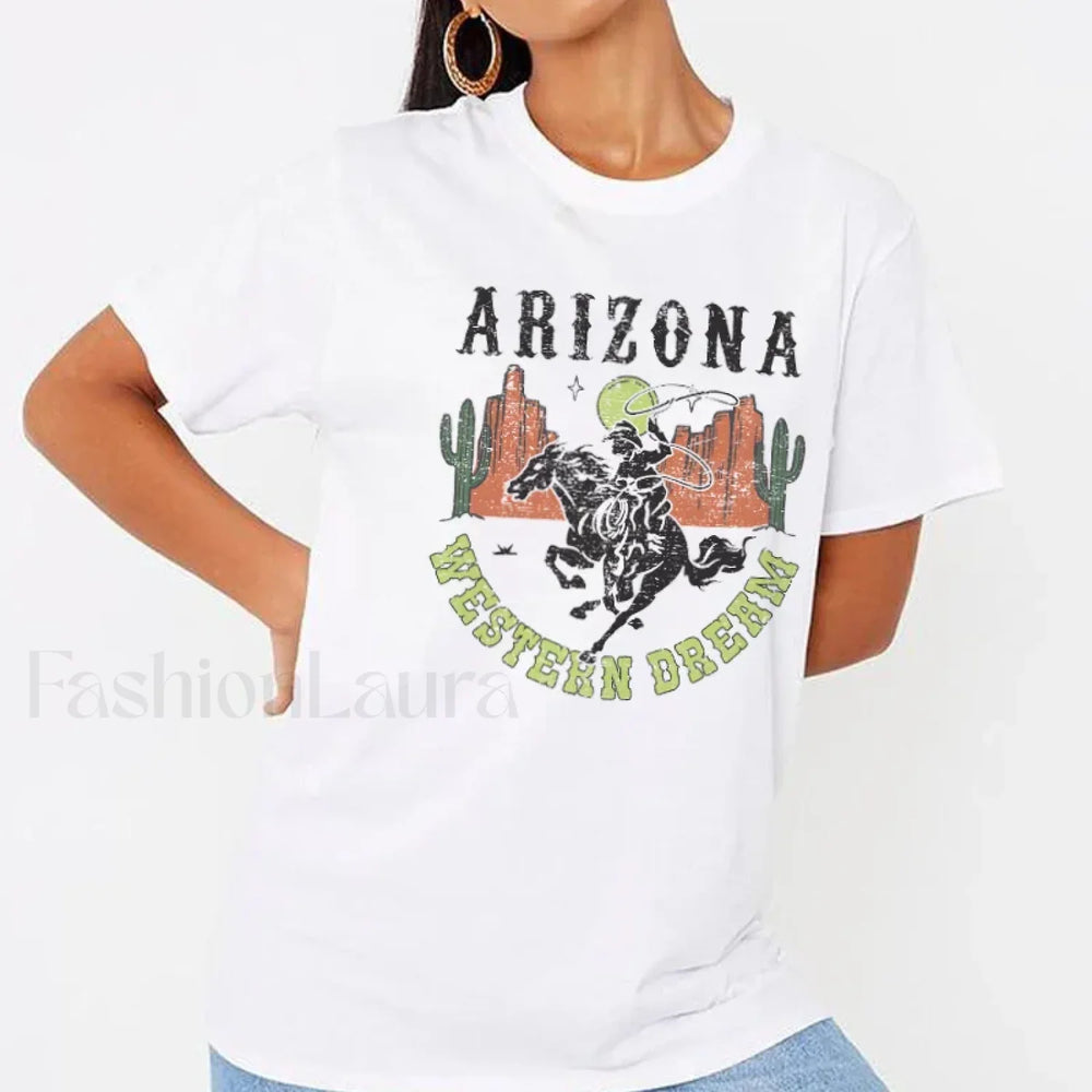 Arizona Cowboy Desert Cactus Western T Shirt WHITE / S
