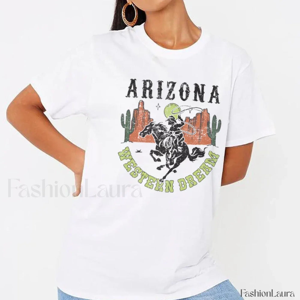 Arizona Cowboy Desert Cactus Western T Shirt WHITE / S