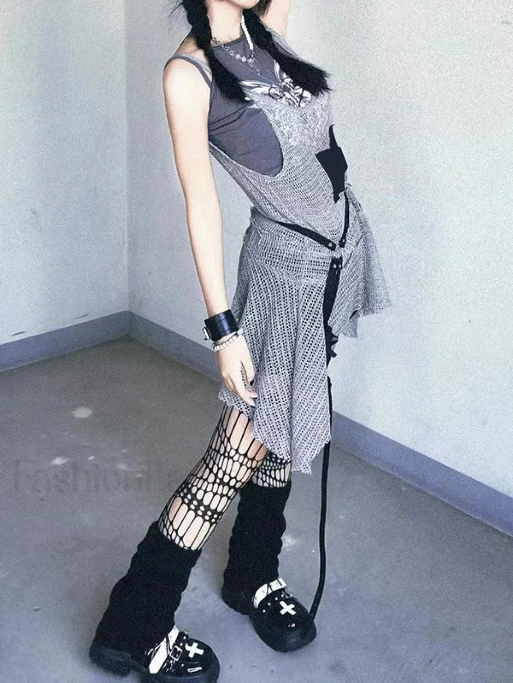 Arm Gloves Hollow Out Star Crochet Knit Mini Dress Mini Dresses