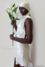 Astrella Neck Wrap Charming Midi A Line Dress L / Ivory