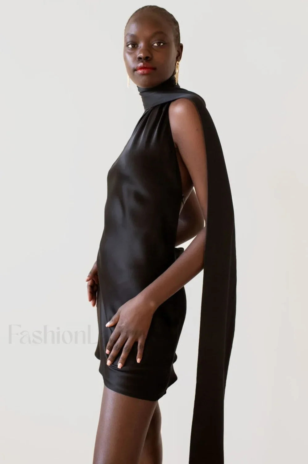 Astrella Neck Wrap Charming Midi A Line Dress S / Black