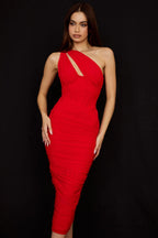 Asymmetric Cutout Stylish Midi Dress XS / Red