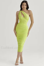 Asymmetric Cutout Stylish Midi Dress XS / Neon Green