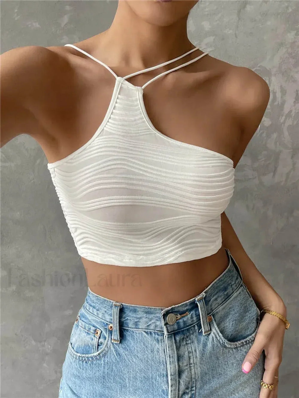 Asymmetric Grunge Neck Crop Top